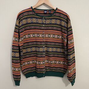 GAP Sz M 90s Y2K Loud Vintage Scandinavian Cardigan Sweater Knit Oversized Funky